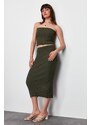 Trendyol Khaki Midi Knitwear Premium Yarn/ Special Yarn Skirt