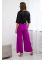 Kesi Viskózové kalhoty se širokými nohavicemi tmavě fialové barvy