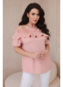 K-Fashion Španělská halenka s ozdobným volánem pudrově růžová