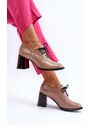 Kesi Béžové dámské patentované boty na vysokém podpatku Nelione