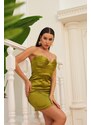 Carmen Pistachio Green Satin Strapless Short Evening Dress