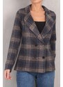 armonika Women's Navy Blue Checkered Four Button Cachet Jacket