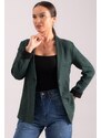 armonika Women's Emerald Herringbone Pattern Fold Sleeve Single Button Cachet Jacket