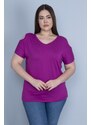 Şans Women's Plus Size Purple Decollete Decollete Blouse