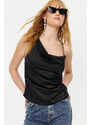 Trendyol Black Plunging Neck Satin Blouse