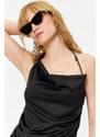 Trendyol Black Plunging Neck Satin Blouse