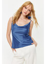 Trendyol Saxe Blue Collar Stone Accessory Satin Blouse