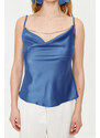 Trendyol Saxe Blue Collar Stone Accessory Satin Blouse