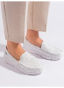 Shelvt Women's white openwork loafers