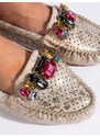 GOODIN Women's gold openwork moccasins with rhinestones