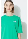 Bavlněné tričko The North Face W S/S Essential Oversize Tee zelená barva, NF0A87NQPO81