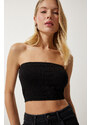 Happiness İstanbul Women's Black Strapless Ribbed Knitted Bustier