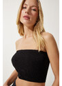 Happiness İstanbul Women's Black Strapless Ribbed Knitted Bustier