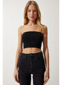 Happiness İstanbul Women's Black Strapless Ribbed Knitted Bustier