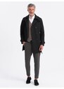 Ombre Clothing Elegantní pánský plášť SLIM FIT s páskem - černý V2 OM-COSC-0111