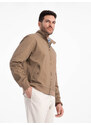 Ombre Harrington men's jacket with stand-up collar and check lining - brown