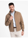 Ombre Harrington men's jacket with stand-up collar and check lining - brown