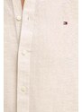 Košile s příměsí lnu Tommy Hilfiger béžová barva, regular, s límečkem button-down, MW0MW34632