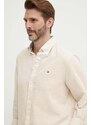Košile s příměsí lnu Tommy Hilfiger béžová barva, regular, s límečkem button-down, MW0MW34632