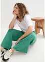 bonprix Široké žerzejové kalhoty s vysokým, pohodlným pasem Zelená
