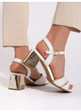 GOODIN Women's sandals with a heel white and gold