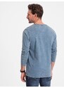 Ombre Men's wash longsleeve with round neckline - blue denim