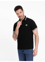 Ombre Clothing Pánské elastanové polo tričko s kontrastními prvky - černé V2 OM-POSS-0123