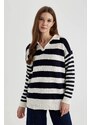 DEFACTO Regular Fit Striped Polo Neck T-Shirt Tunic