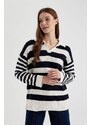 DEFACTO Regular Fit Striped Polo Neck T-Shirt Tunic