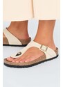 Nubukové žabky Birkenstock Gizeh béžová barva, na plochém podpatku, 1026600