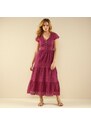 Blancheporte Dlouhé krajkové šaty s macramé purpurová 38