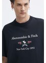 Bavlněné tričko Abercrombie & Fitch černá barva, s aplikací