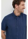 Lněná košile Michael Kors tmavomodrá barva, regular, s límečkem button-down