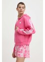 Mikina adidas dámská, růžová barva, s kapucí, vzorovaná, IS3877