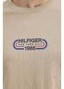 Bavlněné tričko Tommy Hilfiger béžová barva, s potiskem, MW0MW34429