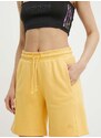 Kraťasy adidas dámské, žlutá barva, hladké, high waist, IW1259