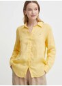 Lněná košile Tommy Hilfiger žlutá barva, relaxed, s klasickým límcem, WW0WW42037