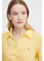 Lněná košile Tommy Hilfiger žlutá barva, relaxed, s klasickým límcem, WW0WW42037