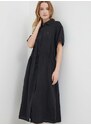 Lněné šaty Tommy Hilfiger černá barva, midi, WW0WW41911