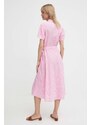 Lněné šaty Polo Ralph Lauren růžová barva, midi, 211935154