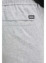 Kalhoty s příměsí lnu BOSS šedá barva, 50512565
