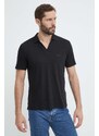 Polo tričko s lněnou směsí Calvin Klein černá barva, K10K112959