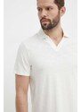 Polo tričko s lněnou směsí Calvin Klein béžová barva, K10K112959