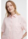 Lněná košile Tommy Hilfiger růžová barva, relaxed, s klasickým límcem, WW0WW41392