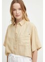 Lněná košile Tommy Hilfiger béžová barva, relaxed, s klasickým límcem, WW0WW41392