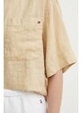 Lněná košile Tommy Hilfiger béžová barva, relaxed, s klasickým límcem, WW0WW41392
