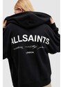 Bavlněná mikina AllSaints HELIS CHLO HOODY dámská, černá barva, s kapucí, s potiskem, WG509Z