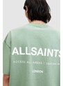 Bavlněné tričko AllSaints ACCESS SS CREW zelená barva, s potiskem, M038PA