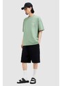 Bavlněné tričko AllSaints ACCESS SS CREW zelená barva, s potiskem, M038PA