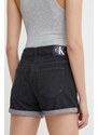 Džínové šortky Calvin Klein Jeans dámské, černá barva, hladké, high waist, J20J222808